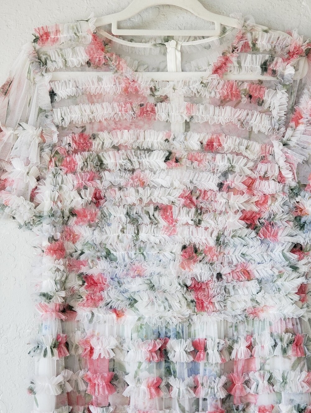 Needle & Thread Sweet Posy Ruffle Mini Dress Pink Floral Textured Romantic - Picture 2 of 14